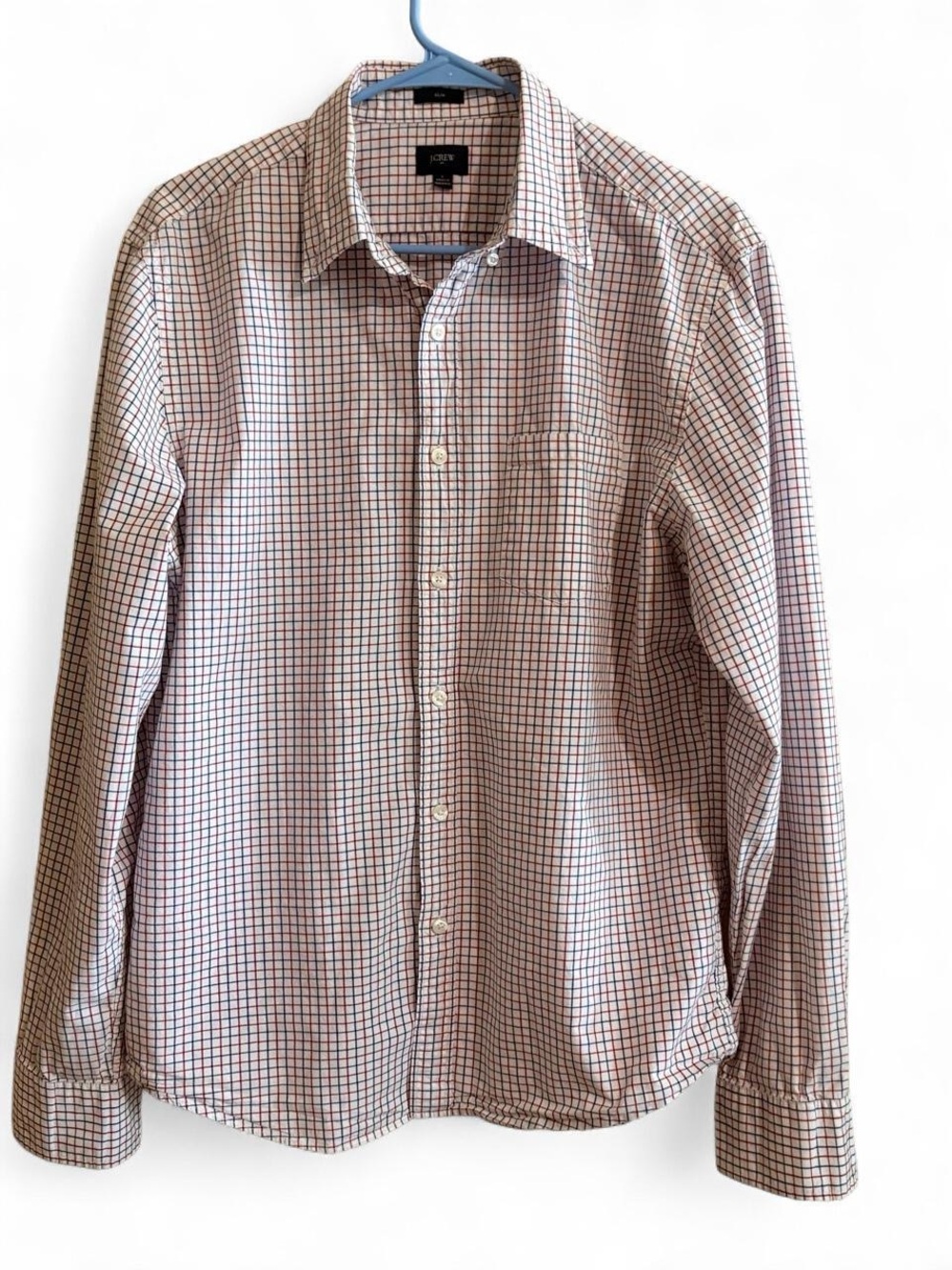 J. Crew Men's White and Red Grid Dress Shirt Sz L Slim
